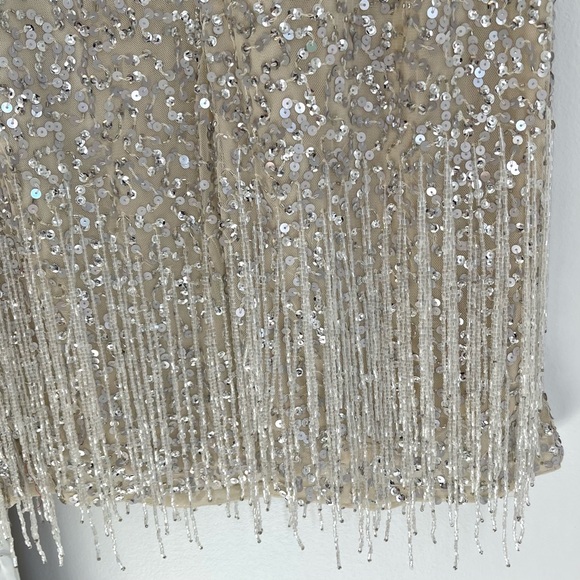 NWT Mac Duggal Silver Sequin Fringe Mini Dress - Picture 9 of 16